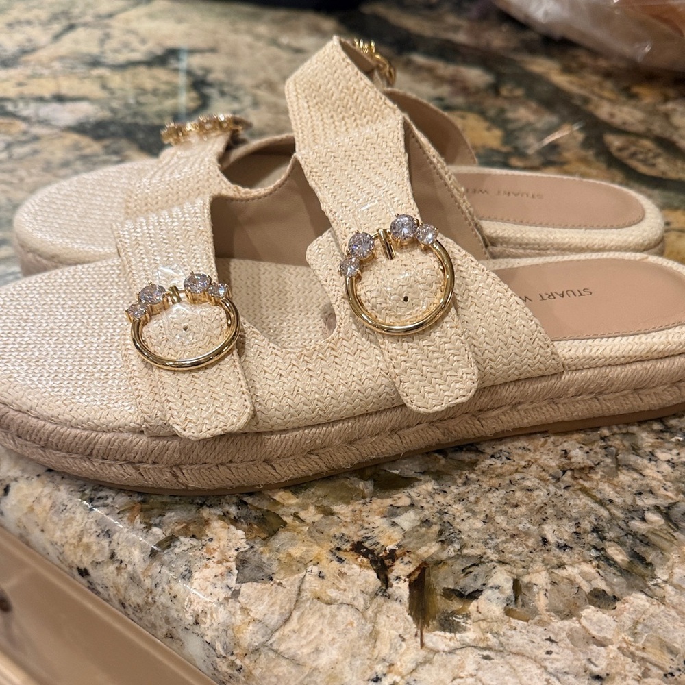 Stuart Weitzman Cream Sandals with Gold Rings